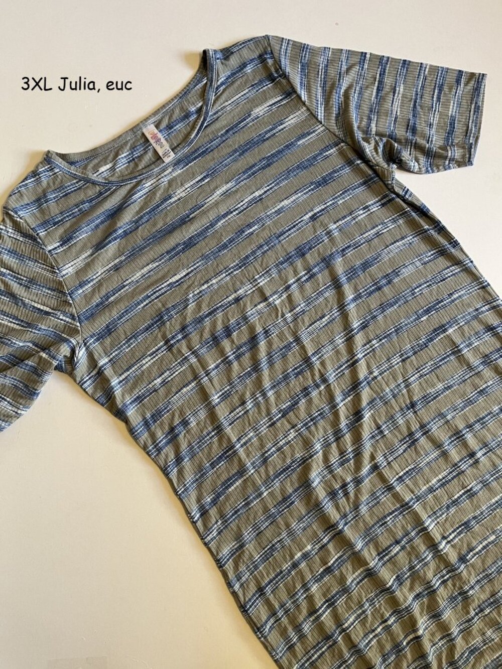 3XL Lularoe Julia sheath dress, grey stripes and blue and white stripes, ribbed